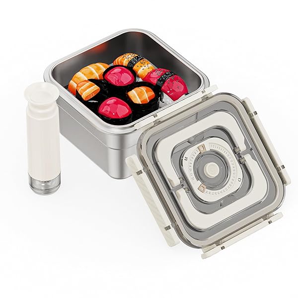 真空保存容器 ステンレス 1850ml ハンドポンプ付き 冷蔵/冷凍/対応 食器洗い機OK 携帯便利 学校・通勤・ピクニック 弁当箱 食品保存容器 蓋付きハンドル