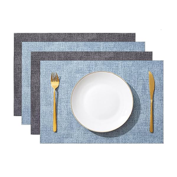 ランチョンマット テーブルマット 4枚セット 高質PUレザー おしゃれ 北欧 四角 方型 両面 防水 滑り止め 汚れ防止 断熱 保護 お手入れ簡単 拭き取り可能 食卓飾り 雰囲気 調理台 食卓 家庭用「43*30cm」（ブルーxブラック）