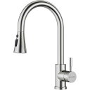 【送料無料】キッチン水栓3つの水流モード混合水栓モダンシングルハンドルシングルホールキッチン蛇口引き出し式ホース ハイアーチキッチンバーバスルーム屋外用最適360°回転節水型バブリング水流水栓SUS304ステンレス鋼, ブラッシュド・ニッケル