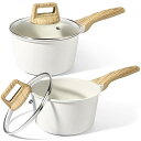 【送料無料】片手鍋 16cmと18cm 蓋付き IH対応 セラミック ミルクパン 焦げ付かない PFOA PFOSフリー お手入れ簡単 一人用【600日】ホワイト
