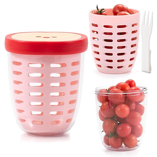 【送料無料】Li&Zhao サラダカップ - サラダシェーカーボウル サラダシェーカーコンテナ ランチクランチカップ フルーツカップ フルーツ容器 サラダジャー ミューズリーカップ サラダカップ 蓋とフォーク付き