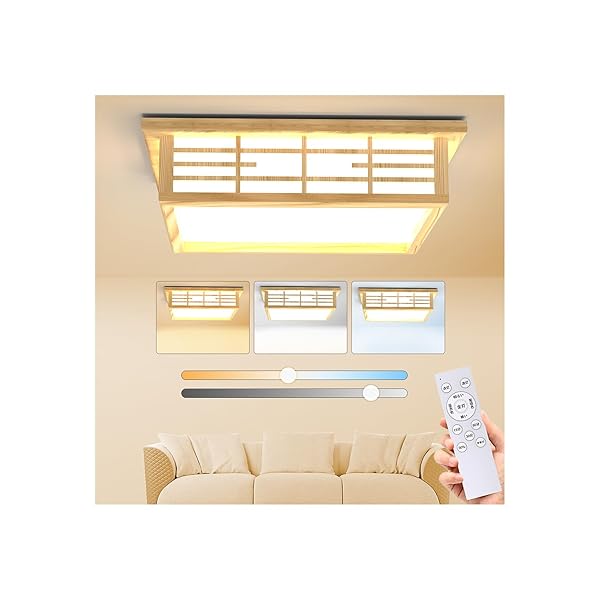 【送料無料】Ledシーリングライト 12畳 50W 和風 四角 木目調 調光調色 天井照明器具 6500LM 省エネ 目に優しい Ceiling light 常夜灯 リモコン付き スマホAPP操作 5年 和室/寝室/書斎/リビング/玄関/台所/廊下適