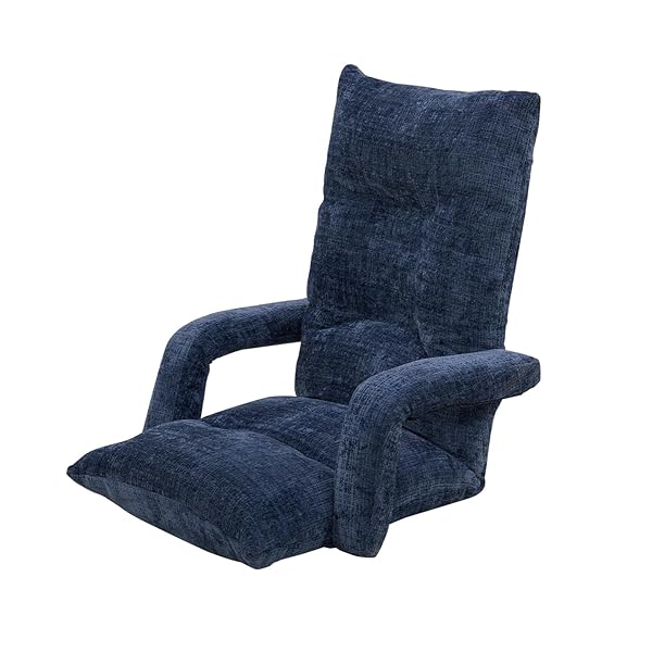 【送料無料】肘掛け座椅子 ソファー生地 ハイバック 座椅子 リビングチェア 18段階調節 ひじ掛け座いす 折りたたみ チェア カバー洗える (ブルー)