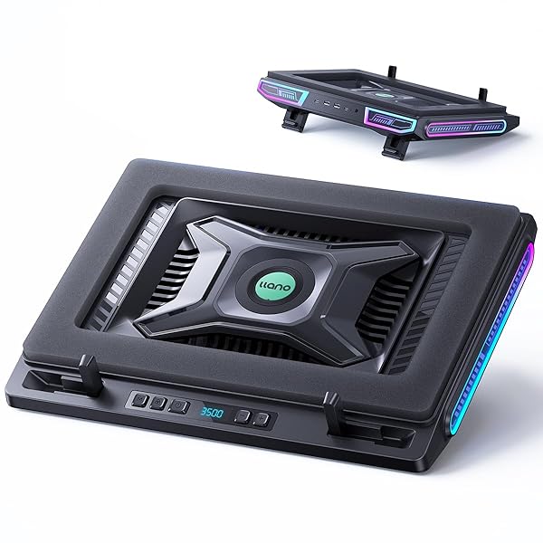 【送料無料】「2024新登場・強力ファン」 V10 ノートパソコン 冷却台 冷却ファン 冷却スタンド(ターボブースト技術/空冷式冷却/風量調整/RGBライト/USBハブ/防塵保護)【急速冷却/12cm大口径遠心ファン/360°全方位送風/3段階高さ調