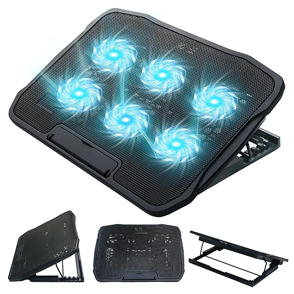 【送料無料】ノートパソコン 冷却パッド 冷却ファン ノートpc 冷却 ポータブルクーラー laptop cooling pad 冷却台 6つ冷却ファン搭載 5段階高度調整可 風量調節可 大風量・低騒音 2つUSBポート付 メタルメッシュデザイン 滑り