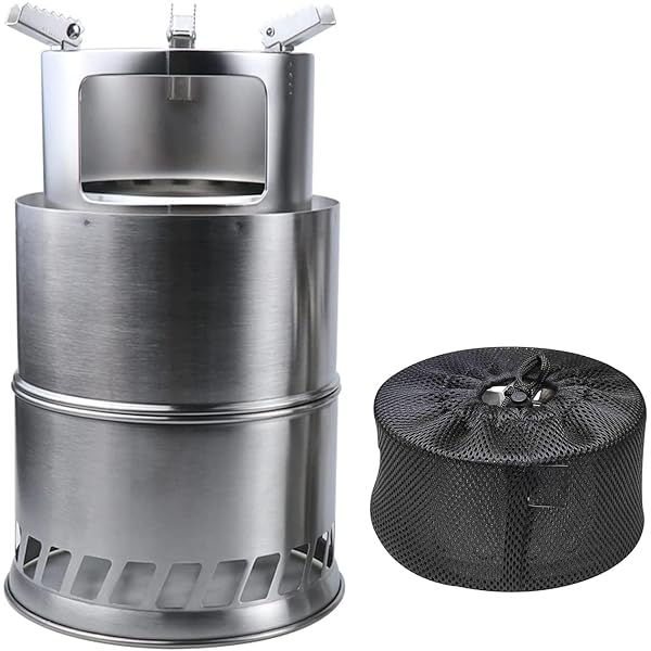 【送料無料】ウッドストーブ 大型 ソロ 二次燃焼 キャンプ 焚火台 約φ20×h31cm 軽量 コンパクト 持ち運び便利 ステンレス 五徳 熱効率 (大型(約)Φ20×h31cm)