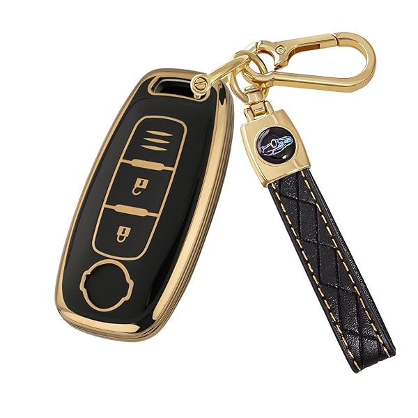 【送料無料】新型エクストレイル キーケース サクラ アリア キーカバー 新型 T33系 エクストレイル B6系 スマートキーケース キーホルダー 高級 軽量 傷防止 TPU製 3ボタン おしゃれ (金黒)