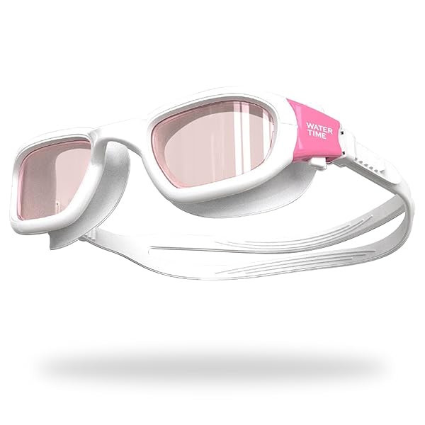 【送料無料】WATERTIME水泳ゴーグル男女兼用UV防止防水超柔軟シリコンマット室内・屋外兼用ビッグフレーム快適フィット大人用ゴーグル (ピンク)