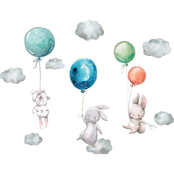 【送料無料】ウォールステッカー ウサギ 風船 雲 おしゃれ 壁ステッカー かわいい アート ウォールペーパー ウォールシール 幼稚園 保育園 子供 部屋 部屋飾り 玄関 DIY 剥がせるル シール式 ポスター ステッカー 壁飾り ウォールデコ ウォー