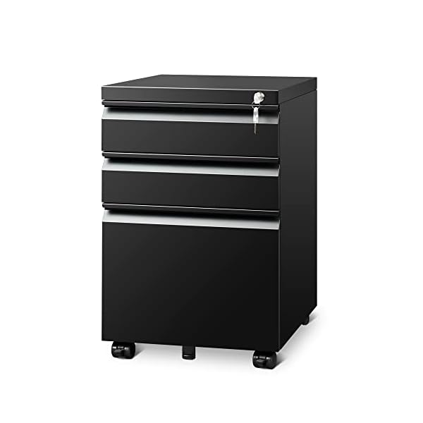 【送料無料】デスクワゴン サイドワゴン キャビネット オフィスワゴン 袖机 キャスター付き 鍵付き 3段オールロック 大容量 A4対応 幅390*奥行480*高さ600mm 丈夫なスチール製 サビ止め塗装 ブラック