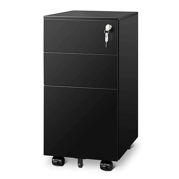 【送料無料】スリムワゴン デスクワゴン サイドワゴン オフィスワゴン キャビネット 幅300*奥行435*高さ600mm スリム型 コンパクトサイズ キャスター付き 鍵付き 3段オールロック A4対応 丈夫なスチール製 サビ止め塗装 ブラック
