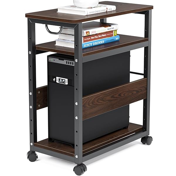 【送料無料】パソコンワゴン PCワゴン CPUワゴン キャスター付き デスクワゴン 25mm×25mmのスチール製フレーム 棚板高さ調節可能 パソコン収納 木製 サイドワゴン デスクサイドワゴン 収納棚 取っ手付き 3段 オフィス収納 オフィスワゴン