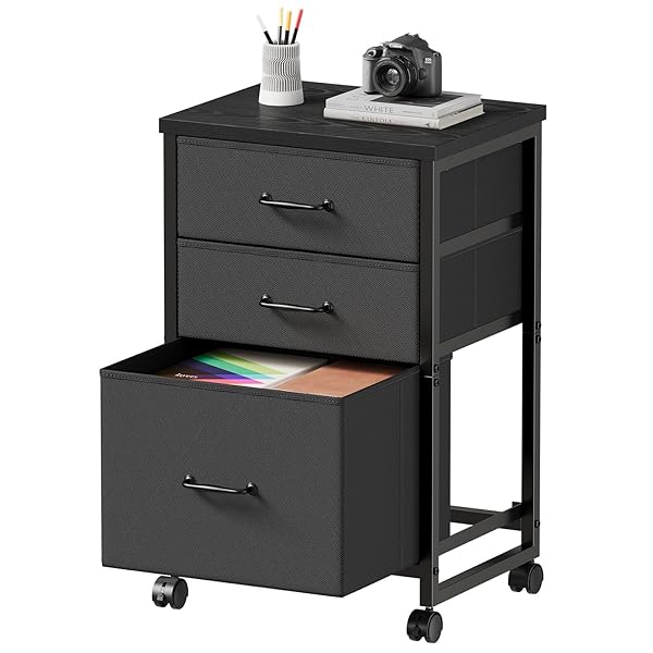 【送料無料】デスクワゴン サイドワゴン キャビネット オフィスワゴン 布製 袖机 キャスター付き 3段 A4対応 大容量 デスク下収納 ?子 幅390*奥行300*高さ680mm 黒い