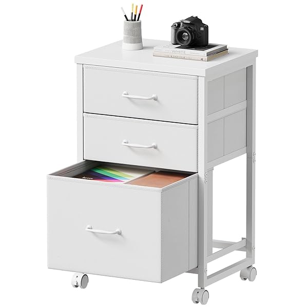 【送料無料】デスクワゴン サイドワゴン キャビネット オフィスワゴン 布製 袖机 キャスター付き 3段 A4対応 大容量 デスク下収納 ?子 幅390*奥行300*高さ680mm 白い