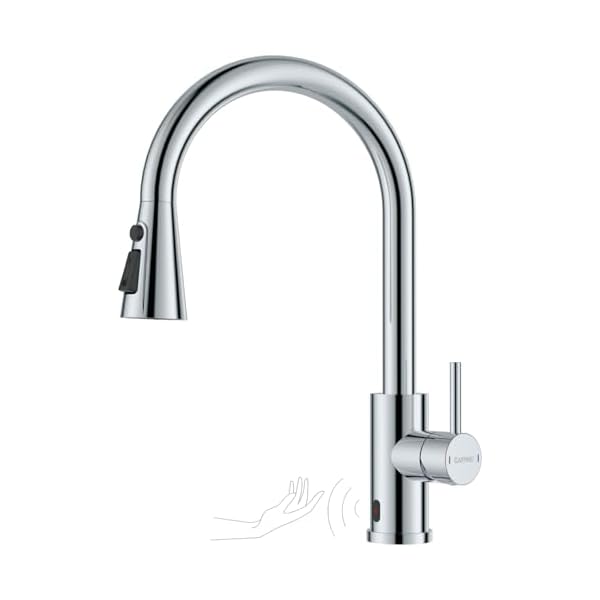 【送料無料】非接触式キッチン蛇口クロム SUS304ステンレス赤外線センサー自動水栓 360°回転50CM引き出..