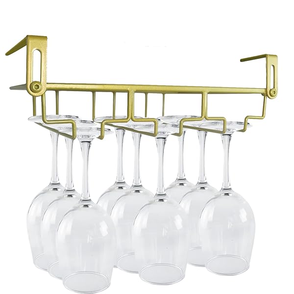 【送料無料】ワイングラスホルダー 吊り下げ 穴あけ 不要 ネジ止め不要厚さ調節可能 キッチン 3列の金色です
