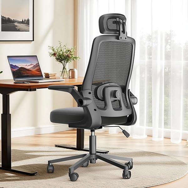 【送料無料】オフィスチェア 椅子 デスクチェア 疲れない人間工学 跳ね上げ式アームレスト 2Dヘッドレスト 腰サポート 通気性メッシュ デスクチェア 長時間 座れる お宅 在宅ワーク pcチェア メッシュ パソコン ワーク 事務椅子 (ブラック)