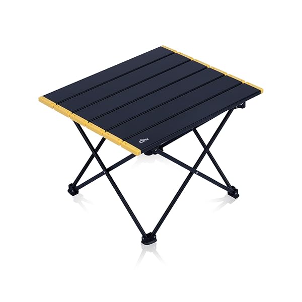 【送料無料】【（アィクライム）】キャンプロールテーブル アルミロールテーブル ★ロール天板最新デザイン 耐久性強化 ★1kg超軽量 折りたたみ コンパクト 携帯便利 収納袋付き ★耐熱 防水 防錆 耐腐食 安定 耐荷重30kg Sサイズ-ブラックイエ