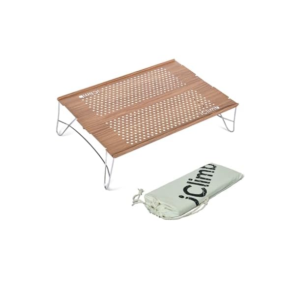 【送料無料】【（アィクライム）】キャンプアルミローテーブル ★400g超軽量 天板中空デザイン IGT兼用可能 ★耐熱 防水 防錆 ★ステンレス鋼フレーム 安定 耐荷重15kg ★折りたたみ コンパクト 携帯便利 傷防止収納袋付き（S、天板2枚、木目