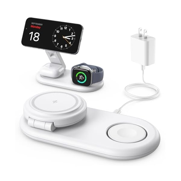 【送料無料】ワイヤレス充電器 3in1 折り畳み式 高速 2.5-15W出力 スタンド iPhone 16/15/14/13/12シリーズ/Airpods 2/3/pro/Apple Watchに対応 軽量 マグネット 同時充電 20WQC3.0アダ