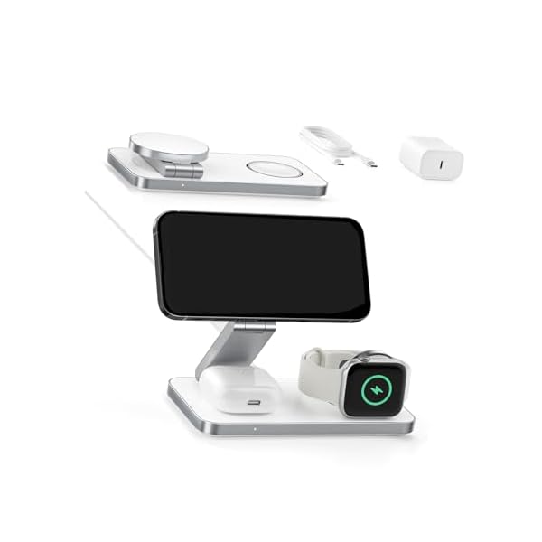 【送料無料】ワイヤレス充電器 3in1 折り畳み式 同時に3つのデバイス充電 マルチ充電スタンド マグセーフ充?電器 マグネット式 無線充 携帯充 出張 旅行用