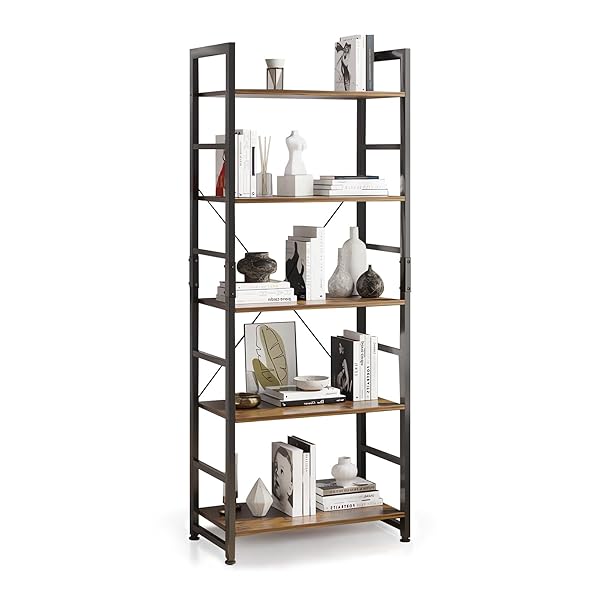 【送料無料】オープンシェルフラック 本棚 棚 大容量 多機能収納ラック 木製ラック 本棚 おしゃれ シェルフ 寢室 リビングルーム ホームオフィス (レトロ, 5段)