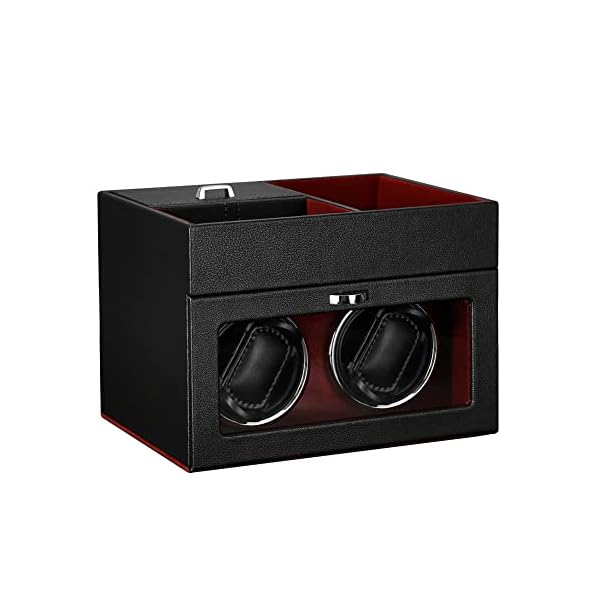 【送料無料】マブチモーター 新型腕時計自動巻き上げ機、木製、男女の腕時計は全部使えます 2023年アップグレード (外黒内赤-W142R)