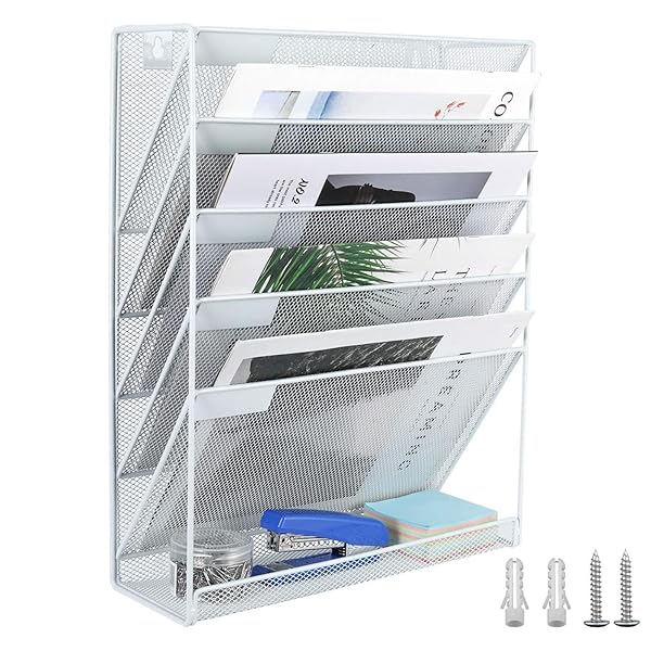 【送料無料】書類トレー 6段 壁掛けファイルラック 卓上収納ラック A4レターケース ファイルボックス 書類整理 小物入れ 文房具収納 オフィス おしゃれ (ホワイト, 6段)