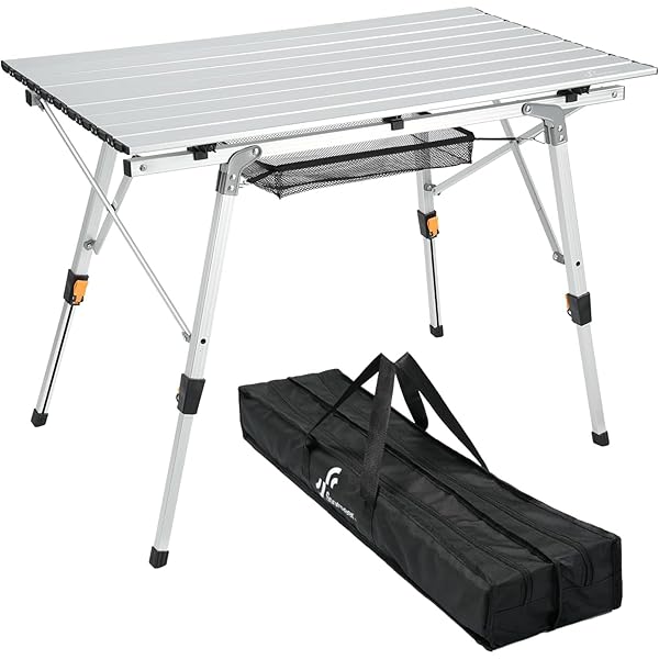 【送料無料】キャンプテーブル アルミ 折りたたみ式 ロールテーブル コンパクト高さ調節可 テーブル BBQ お花見 ハイキング ピクニック ビーチ 多機能 超軽量 収納袋つき シルバー