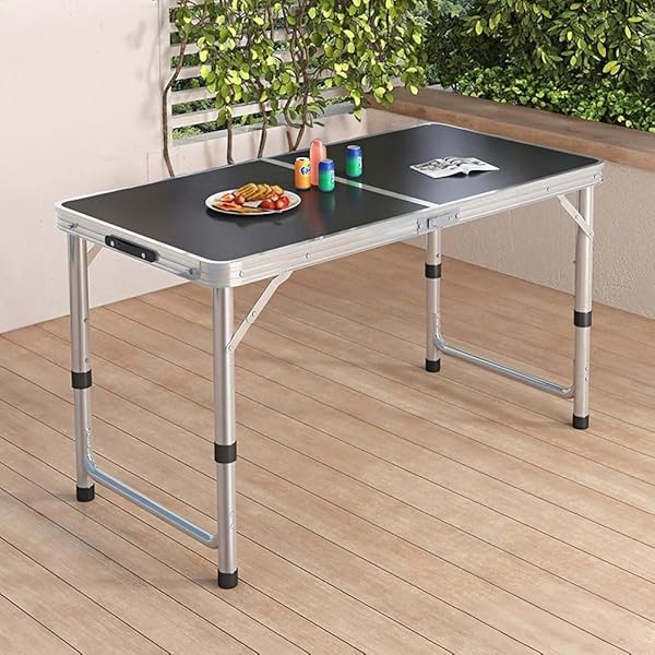 【送料無料】折りたたみテーブル アウトドア キャンプ テーブル 作業台 高さ調節 屋外 軽量机 組み立て不要 収納便利 庭 ベランダ ガーデン BBQ パーティー 対応 (ブラック, 100cm*50cm)