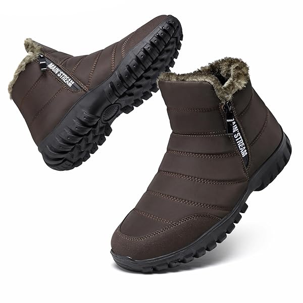 【送料無料】スノーブーツ メンズ ジッパー ショート 黒 防寒靴 裏起毛 耐久性 冬靴 冬用ブーツ 超軽量 防滑 ショートブーツ カジュアル 雪靴 綿靴 防寒ブーツ 通勤通学 汚れに強い 着脱に便利 ブラウン 24.5cm