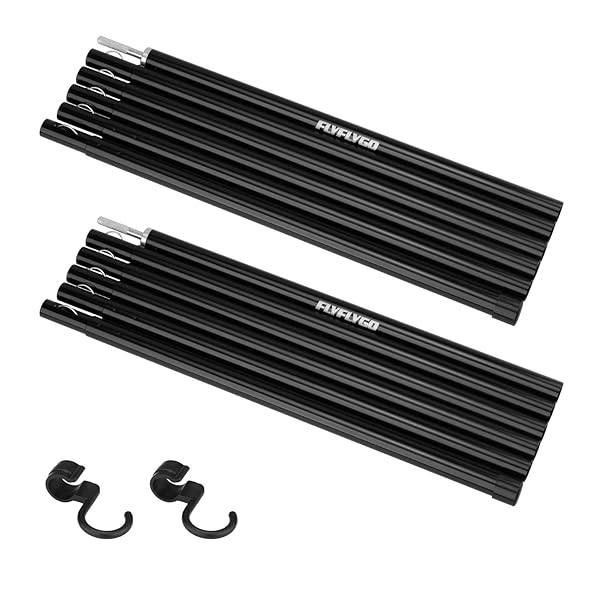 【送料無料】アルミテントポール タープポール 2本セット入り 直径19mm 分割式 ジュラルミン ソロキャンプ サブポール ツーリング コンパクト 収納ケース付き (6本連結/ブラック)