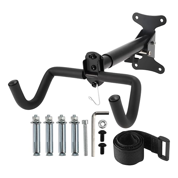 【送料無料】壁掛け自転車ラック、長さ調節可能な自転車屋内収納ラック、ストラップとレンチ付き、サイ..