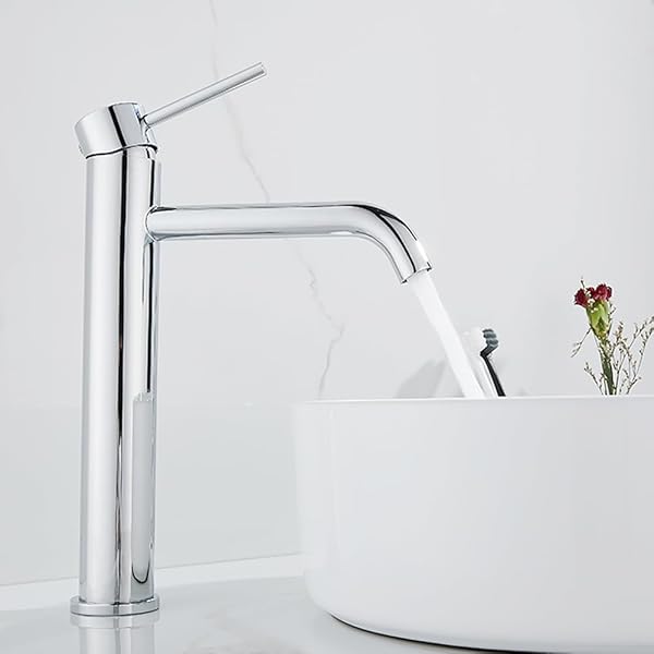 【送料無料】洗面用水栓 洗面台蛇口 シングルレバー 混合水栓 浴室混合栓 手洗いボウル用 水栓金具 立水栓 高さ283mm 高台の洗面器に適しています シンプルなスタイル 取り付けホース付き クロム