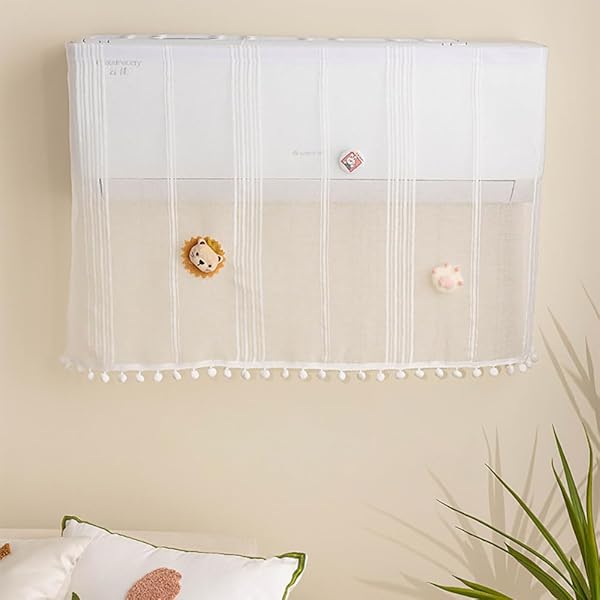 【送料無料】エアコン風よけカバー エアコン風よけ 壁掛け式 エアコンルーバー レースのカーテン 循環送風 取り付け簡単 冷房/暖房対応 結露対策 直撃風対策 風除け 穴あけ不要 家庭用エアコン 多機種対応 ぬいぐるみ飾り (クマちゃん)