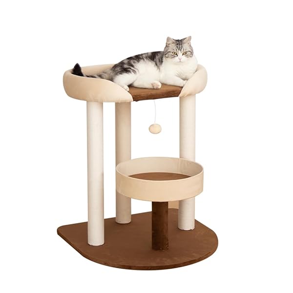 【送料無料】キャットタワー クッション入りベッド 巨大土台 据え置き おしゃれ 多頭飼い コンパクト シニア猫 大型猫 安定感 低め 転倒防止デザイン 展望台 ...