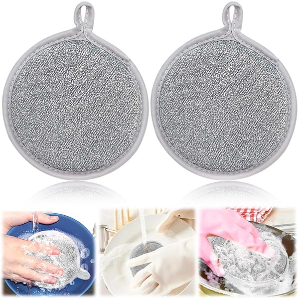 【送料無料】金属ワイヤー ふきん 両面 食器拭き 2本セット スポンジ 食器洗い 台所スポンジ 食器洗いタオル 細かい小穴 豊かな泡立ち 円形 省スペース設計 吊るすだけ簡単 多目的ワイヤー食器洗 パン/まな板/鍋底/お皿 家庭用クリーニング 再利用