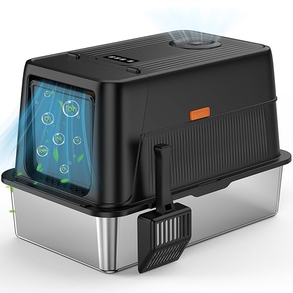 【送料無料】猫砂盆 猫トイレ 特大型XXL ステンレス製 自動脱臭機能付き 半封閉/全封閉2WAY 飛び散り防..