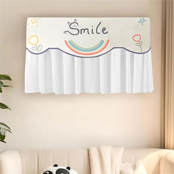 【送料無料】エアコン風よけカバー エアコン室内機カバー 風よけ 防塵・風よけデュアル機能 洗濯機対応 取り付け簡単 エアコン風よけ 【底部長尺フラップ設計・強化風よけ機能】で妊婦・産後の方も安心 (スマイル, 【1.5-2馬力】本体86*23*30c