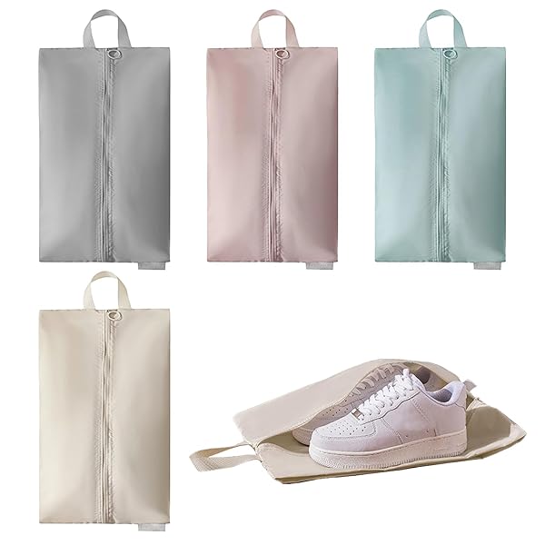 【送料無料】シューズバッグ シューズケース 4個入り 靴入れ袋 上履き入れ ブーツ収納袋 防水防臭 防汚防塵 超軽量 撥水性 手提げ付き 旅行/出張/スポーツ/...
