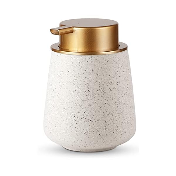 【送料無料】ハンドソープボトル ソープディスペンサー 泡 手動 押しタイプ ポンプ式 手洗い セラミック 磁器 陶器 広口 詰め替え ハンドソープ用 食器用洗剤 北欧スタイル 台所 キッチン 洗面所 トイレ バスルーム お風呂場 ドロップ型 金色+ベ