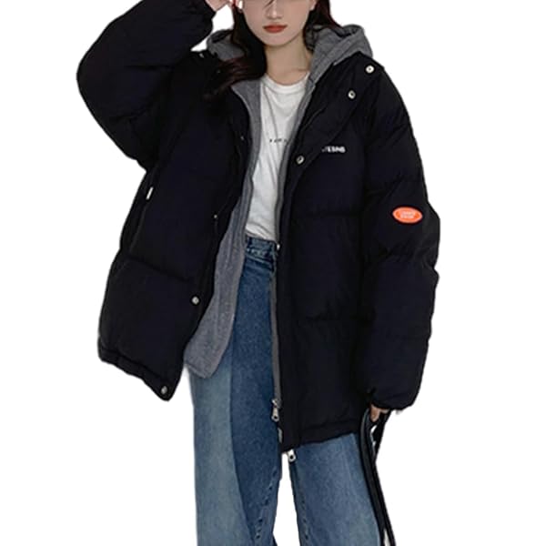【送料無料】ダウンジャケット レディース 春 秋 冬 4色展開 パーカー 中綿 アウター ショート丈 フード付き 切り替え 防寒 厚手 ブラック L