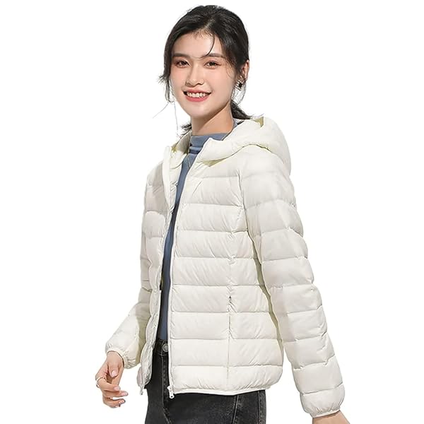 【送料無料】ダウンジャケット レディース ウルトラライト ダウン コート 軽量 防寒 暖かい コンパクト収納 WN004 (L, 帽子?ホワイト)