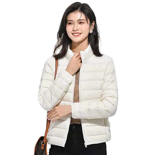 【送料無料】ダウンジャケット レディース ウルトラライト ダウン コート 軽量 防寒 暖かい コンパクト収納 WN004 (M, 襟?ホワイト)