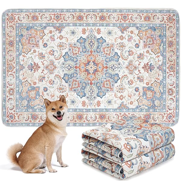 【送料無料】洗える ペットシーツ 犬 猫用 洗えるペットマット おしっこマット ペットマット エスニック柄 下敷きマット 洗える 速乾 繰り返し使える（102×67cm ベージュ）