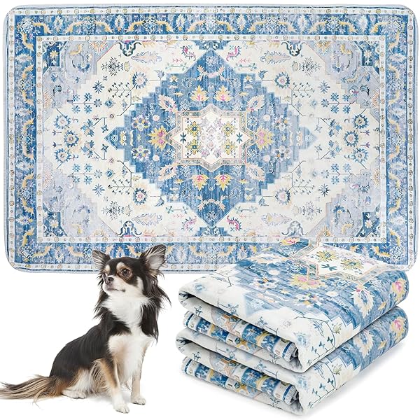 【送料無料】洗える ペットシーツ 犬 猫用 洗えるペットマット おしっこマット ペットマット エスニック柄 下敷きマット 洗える 速乾 繰り返し使える（102×67cm 青）