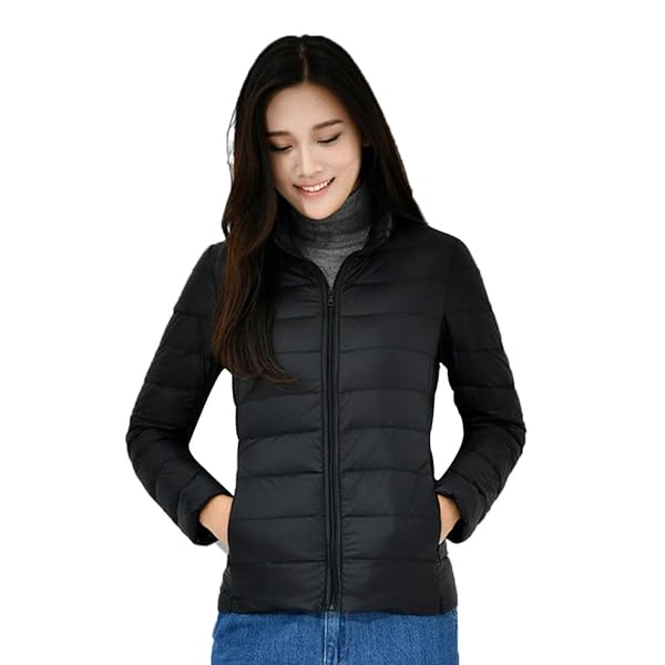 【送料無料】ウルトラライト ダウンジャケット レディース 軽量 ダウンコート アウター 暖かい 撥水 防寒 防風 収納袋付き 秋冬 YU45 (JP, アルファベット, L, ブラック)