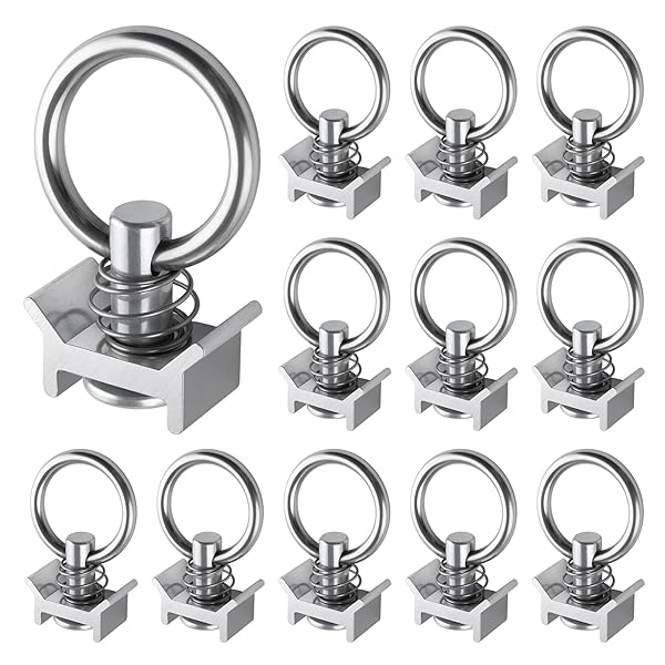 【送料無料】Lトラックフィッティング 12本セット シングルスタッドフィッティング タイダウン アンカー ステンレス鋼ラウンドリング付き Lトラック用シングル スタッド フィッティング バネ付 エアラインレール用端末金具 車体固定 カーゴコントロール