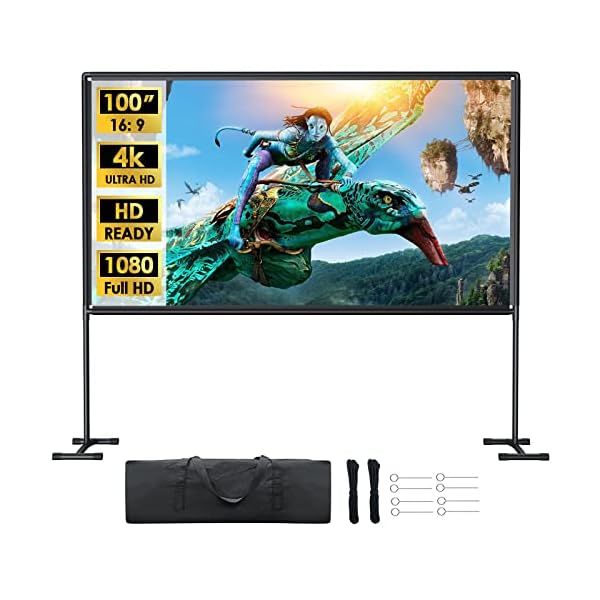 【送料無料】【2024新登場＆自立式＆屋内屋外兼用】 工型スタンド付き プロジェクタースクリーン 100インチ 16:9 4K対応 自立式スクリーン projector screen 壁掛け 持ち運び 折りたたみ式 視野角160° 防しわ加工 お手入