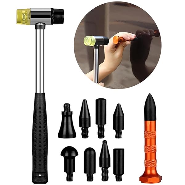 【送料無料】デントリペア ゴムハンマー 9種類のヘッド 多機能 板金ハンマー 修復工具 車の凹み修理 コ..